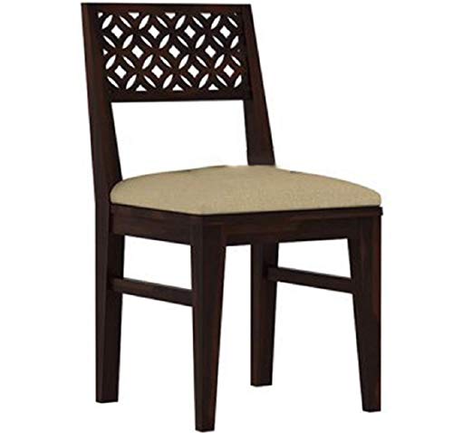 Image of Sheesham Wood Dining Table 4 Seater Set || Dining Room Furniture || CNC Cuting Dining Table Set || Dining Table with Chair Set || Wooden 4 Seater Dining Table with Cushion || Walnut Finish