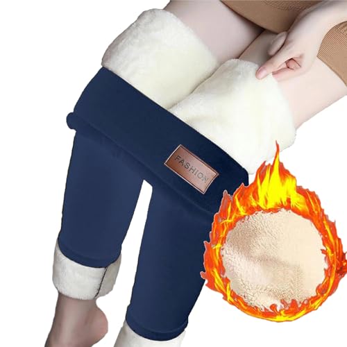 Yutdeng Leggings Invernali Donna Pantaloni Caldi a Vita Alta con Fodera in Pile Spesso Velluto Leggings Pantaloni Sportivi Casual per Yoga (Etichetta in Pelle),Navy Blu,L