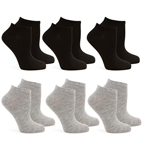 6 Pack of Hanes Ladies No Show Socks, Black/Gray, 5-9