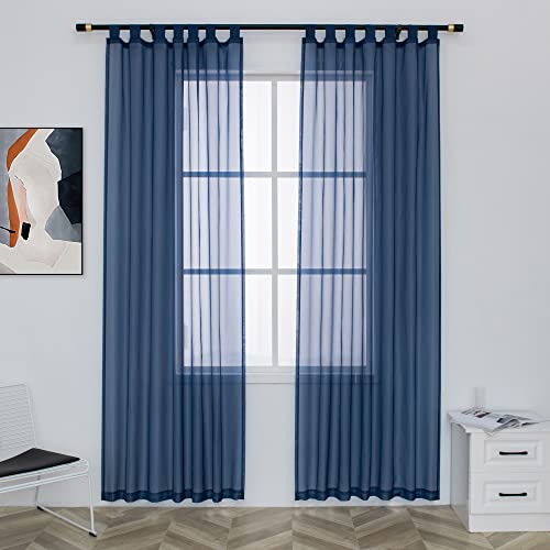 Navy Sheer Curtains for Bedroom 84 Inches Long Light Filters Tab Top Sheer Curtains for Living Room，Pergola,Porch,Cabana Gazebo Indoor/Outdoor Voile Sheer Drapes,52 X 84 Inch