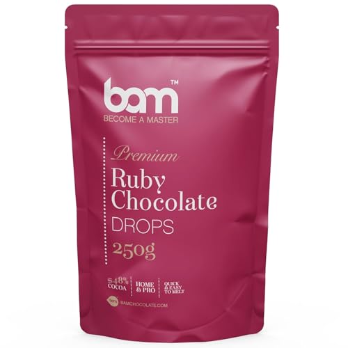 BAM Gocce di Cioccolato 250 g – Cioccolato Bianco con Aroma per Dolci, Creme, Ganache – Cioccolato per Pasticceria di Alta Qualità – Cioccolato Ruby