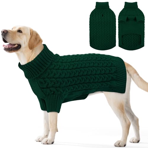 ASENKU Hundepullover Grosse Hunde XL, Gestrickt Hundepullover Winter Warm mit Geschirr öffnung, Waschbar Rollkragen Strickpullover Hundepulli mit Beinen für Französische Bulldogge, Labrador