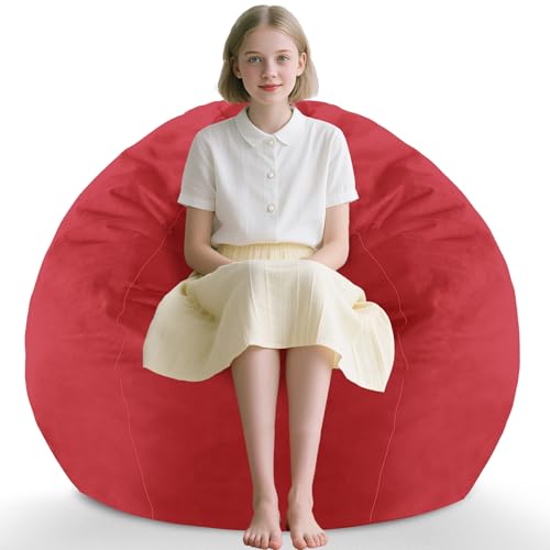 2FT Bean Bag Chair, Comfy Bean Bag Chairs with Memory Foam Filled, Fluffy Beanbag Sofa with Dutch Velvet Cover, Teardrop BeanBag Chairs for Living Room, Playroom - Red