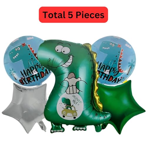 Image of KITTER (Pack Of 5) Balloons Dino King Theme Happy Birthday Balloon Set, Dinosaur Birthday Balloons, Dinosaur Theme Decoration Set (Foil) | 5 Pc Dinosaur Balloon Set for Kids Birthday Party, Multicolor