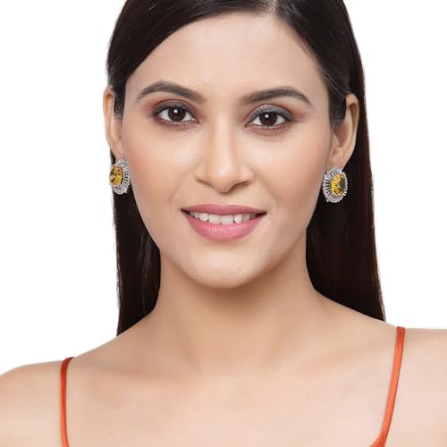 Rhodium-Plated Stud Earrings with American Diamond Studding