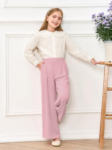 Image of Haloumoning Girls Uniform Pants Kids Wide Leg Dress Pants 5-14 Years