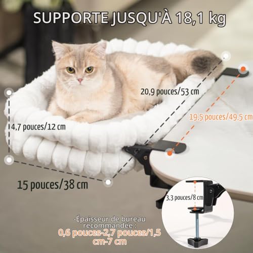 CheerPals Lit pour Chat Bureau Pliable, Hamac Chat Suspendu avec Support en Métal Robuste (2 KG), Panier Réversible Hiver/Été pour Table, 60x38x12 cm – vue 7