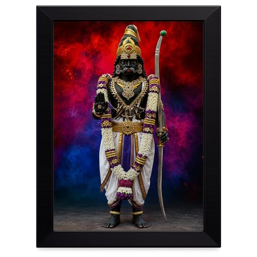 Image of ZirFrame Lord Karuppanasamy Premium 18 m Padi Karuppusamy Photo Frame for Wall Decoration | HD Divine Tamil God Artwork with Durable Wooden Frame | Spiritual Home Temple Decor Gift for Pooja Room, Living Room, Office | Traditional South Indian Devotional Wall Art Frame (Black2, 8 x 12 Inch)