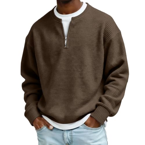 Mens Waffle Long Sleeve Shirt Quarter Zip Pullover Y2k Casual Layered Shirt - image 1