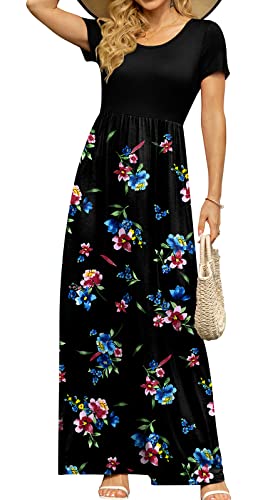 Image of DB MOON Womens 2026 Summer Maxi Dresses Casual Short Sleeve Empire Waist Spring Long Dress with Pockets