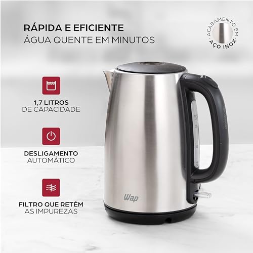 WAP Chaleira Elétrica com Base Giratória 1,7L Indicador de Nível da Água Desligamento Automático e F