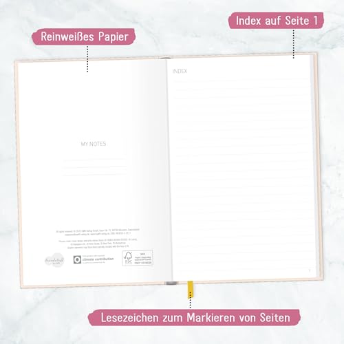 Notizbuch A5 liniert \Pink Flowers\ von Trendstuff by Häfft - 124 Seiten, 62 Blatt - ideal als Tagebuch, Bullet Journal, Ideenbuch, Schreibheft - nachhaltig & klimafreundlich