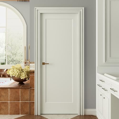 JUBEST 30"x80" 1-Panel Shaker Style White Primed Hollow Core Inte...