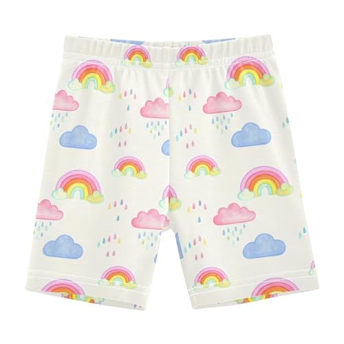 Rainbow Cloud Drops Ivory Girls Bike Shorts Toddler Dance Athletic Shorts Under Dress Clothes for Girls,4T