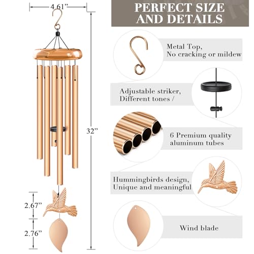 Image of Wind Chimes for Outside, Hummingbird Memorial Wind Chimes Gifts, Windchimes Outdoors, Unique Sympathy Wind Chimes Gifts for Loved one Mom Dad, Home Garden Decor.