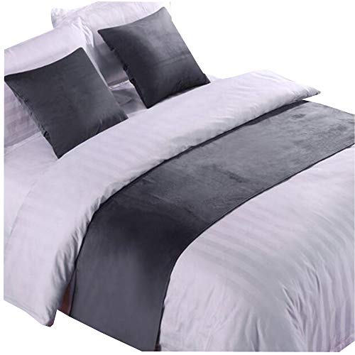 Yih 3 Piece Grey Velvet Bed Runner Scarf Pillow Cases Set, Home Hotel Decor Bed End Scarf, 1 Bed Runner + 2 Throw Pillow Case #TOP7