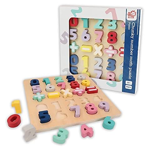 LEO & FRIENDS: Wooden Chunky Number Math Puzzle - 26pc, Colorful Play & Learn Toy, 0-9, Addition-Subtraction-Multiplication- Division, Kids Ages 3+ Cover
