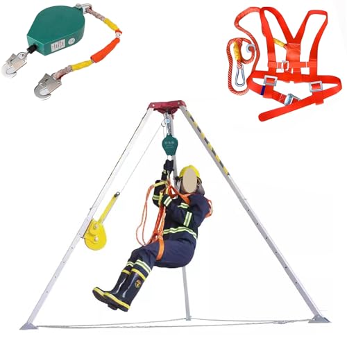Safety Rescue Tripod with 1200 LBS Lifting Winch and Fall Arrester - 7ft Legs Confined Space Kit for Descent and Rescue - Sewer Rescue Tripod Winch Holder