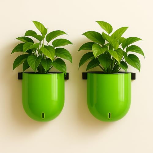 Image of Indian Discovery Self Watering Wall Hanging Planter|Hanging /Hooked Flower Pots for Home, Balcony, Garden Decor Flower Pots(2 Pcs, Parrot Green, Sphere)|6 Inch UV-Resistant Plastic Plant Pots