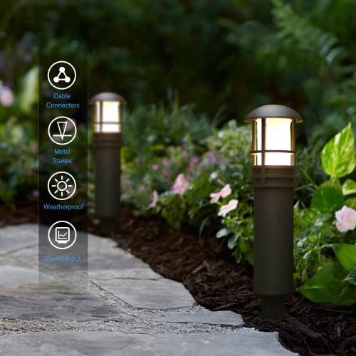 Goodsmann Low Voltage Pathway Lighting 8Pk Bollard Landscape Lights Kits 3W 3000K Warm White Led Wired Path Lights 120 Lumens Metal Outdoor Brown Finish Walkway/Driveway Lights With Stakes Connectors #TOP2