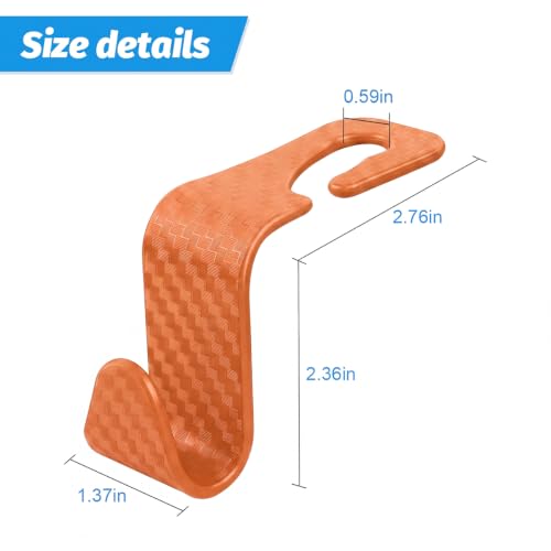 Image of 4PCS Car Seat Headrest Hooks, Auto Back Seat Hanger Holder, Durable Stylish Vehicle Organizer Universal Car Interior Accessories, Storage Hooks for Purses, Bags, Clothes (Carbon Fiber /Orange)