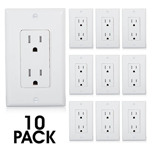 Maxxima Tamper Resistant Duplex Receptacle - Standard Decorative Electrical Wall Outlet 15A, Contractor Pack, Wall Plates Included - White - 10 Pack #TOP6