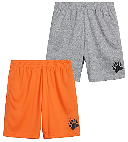 Black Bear Boys' Active Shorts – 2 Pack Performance Dry-Fit Athletic Solid Shorts (Big Boy), Size 16/18, Grey/Orange #TOP21