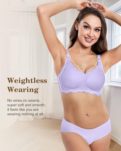 Image of HORISUN Wireless Seamless Bras for Women No Underwire Wavy V Neck Soft Support Full Coverage Comfortable Bra