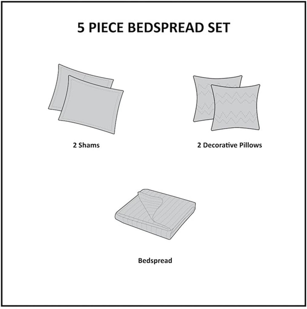 5 Piece Reversible Jacquard Bedspread Set Blue Queen