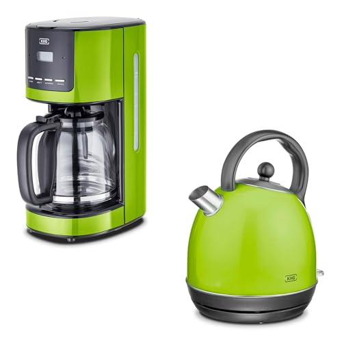 KHG Frühstücksset Kessel-Wasserkocher & Kaffeemaschine Lime-Grün, 1,7 Liter, 360° Sockel, Kalkfilter, Kontrollleuchte, automatische Abschaltung, 12 Tassen Kaffee, LCD-Display & Timer, Tropfstopp