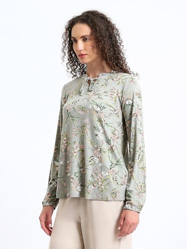 LC WAIKIKI S5EL20Z8-LRL-1 Tie Neck Patterned Blouse 4Xl Green