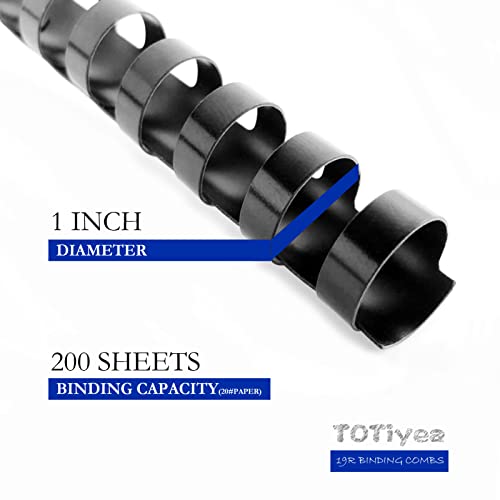 Totiyea 50 Pack19 Ring Plastic Binding Combs, 1 Inch Diameter,200 Sheet Capacity, Letter Size, Black Comb Binding Spines #TOP1