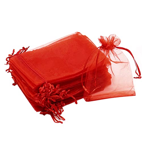 Image of Dealglad 50pcs Drawstring Organza Jewelry Candy Pouch Christmas Wedding Party Favor Gift Bags (3.5x4.5 inch, Red)