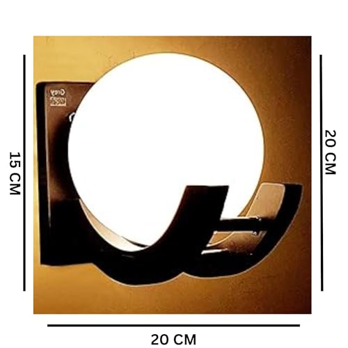 Image of GreyWings Brown Wooden Wall Light with Frosted Glass Shade, Modern Wall Mounted Lamp for Bulb Not Included, (Brown & White) Pack of 4