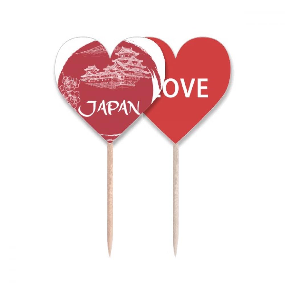 Cure-dents drapeau national du Japon avec temple rouge et cœur pour décoration de gâteau
