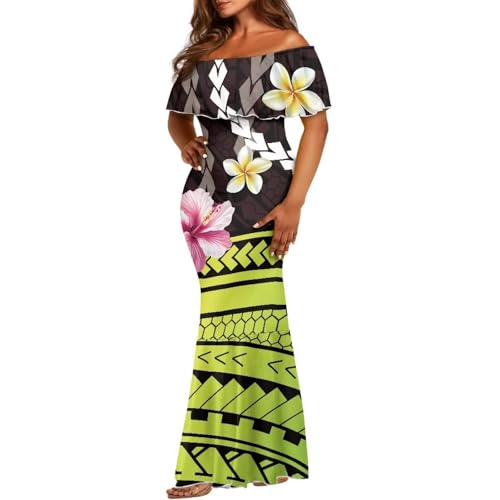 Image of Polynesian for Women S-7XL Off Shoulder Maxi Dress Hawaiian Summer Dresses
