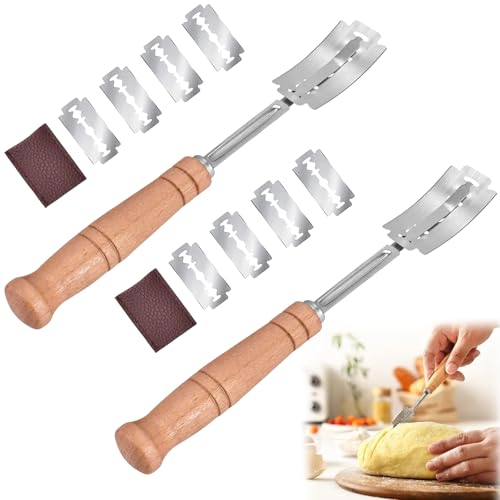 ZDL Lame Boulanger 2 Pièces et 5 Lames, Couteau à Pain en Acier Inoxydable, Rasoir en Bois pour Accessoire de Boulangerie