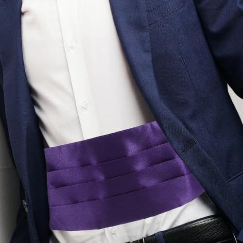Set de corbata de moño, fajín y pañuelo de bolsillo morado miniatura 5