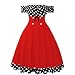 DOPRISIC Vintage Cocktail Swing Dress, Red, Medium, Off Shoulder, Tea Length, Floral, A-line, Plus Size, Curvy, Retro, Rockabilly, Spring, Cocktail Party, Holidays
