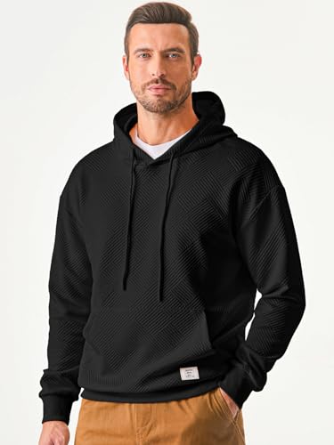 Men's Casual Soild Color Hooded Sweatshirts Geometric Texture Graphic Long Sleeve Pullover Hoodies4