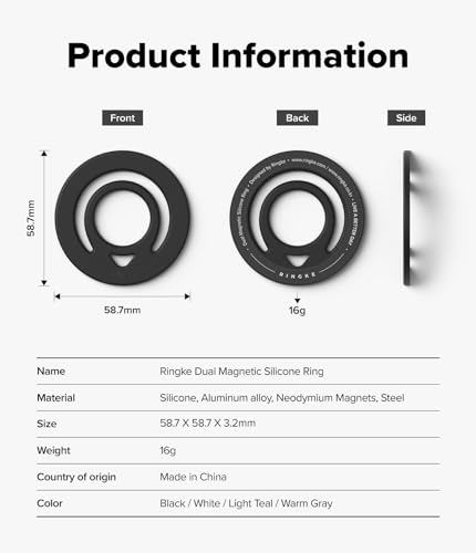 Image of Ringke Dual Magnetic Silicone Ring [Compatible with MagSafe Cases] [Double-Sided Magnetic Loop] Soft Silicone Removable Phone Finger Ring Grip Holder - Black
