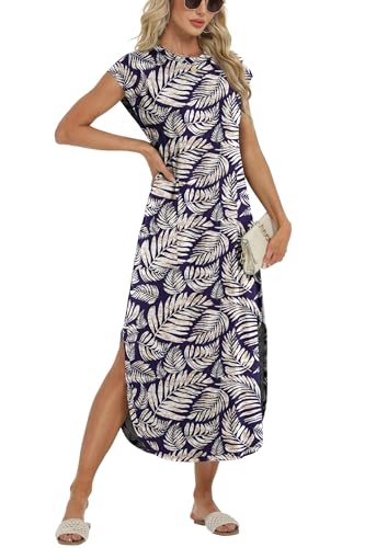 Image of HiMONE Beach Vacation Dresses for Women 2025 Sundress Cap Sleeves Casual Maxi Beach Dress with Pockets XS-2XL