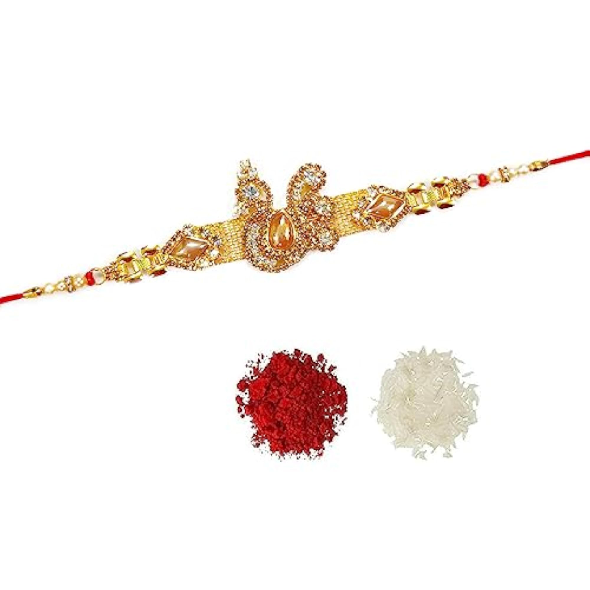 Diamond Studded Kundan Peacock Rakhi for Brother and Kids