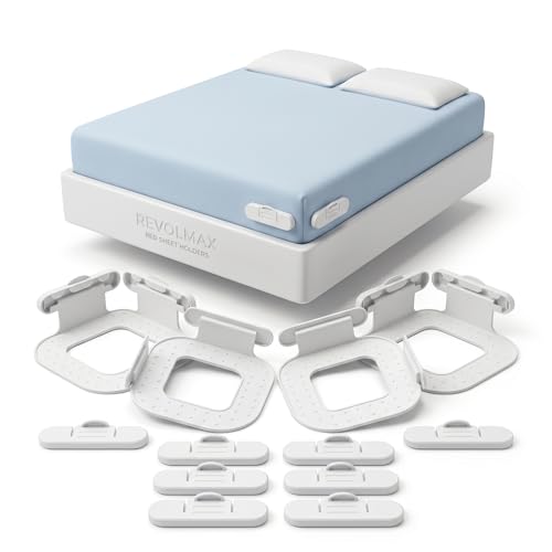Revolmax Bed Sheet Holders for Corners, Fitted Sheet Holder with Lock Strips, Hidden Corner Sheet Lock System, Sheet Locks for Fitted Sheets, No Metal Clips, 4 Corner Bases + 8 Lock Strips by Revolmax - Used condition - US$25.29