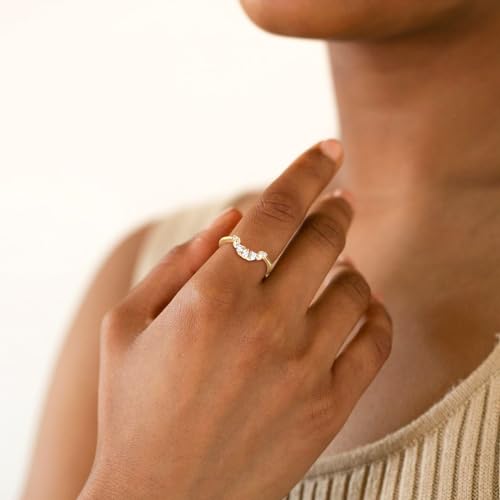 TIGRADE 2CT Cubic Zirconia Wedding Band for Women 14K Gold Plated CZ Promise Ring Curved Round Shaped Bridal Ring Sets Size 3-123