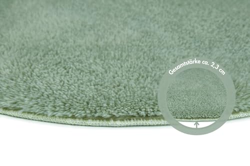 andiamo Badematte rutschfest Florida - Badezimmerteppich weich und flauschig - Badteppich rutschfest waschbar Duschvorleger Badvorleger für Badezimmer 60 cm rund Salbei