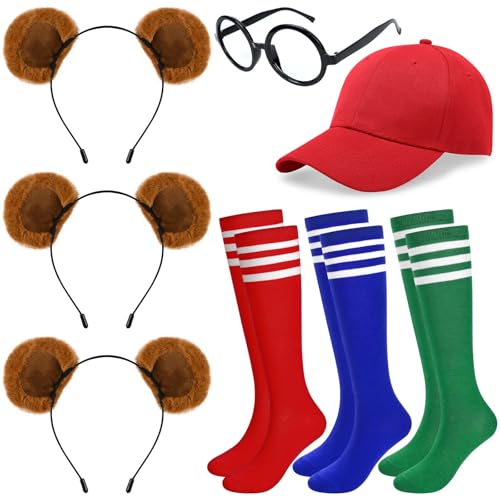 Kavoc 8 Pcs Halloween Chipmunk Costume Accessory Set Chipmunk Ear Headband Red Hat Glasses Knee High...