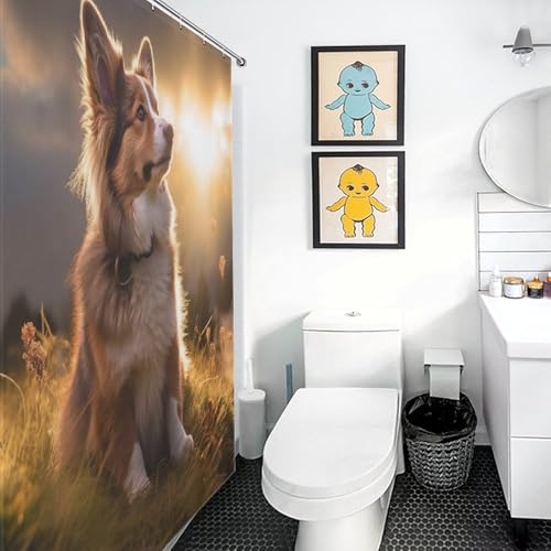 Chien rideau de douche lavable en machine rideaux de douche imperméable polyester 92x183 - 3