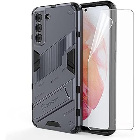 ZZHAO Case for Samsung Galaxy S21 5G, [1 Case + 1 Soft TPU Screen Protector] Shockproof Protective Case TPU Bumper (Wireless Charging Compatible) Back Case Cover with Invisible Holder - Grey Cover