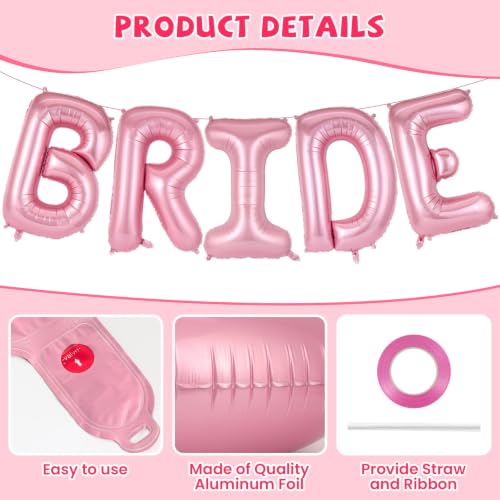 Image of 40 Inch Pink BRIDE Balloons, Giant Bride To Be Balloon, Letter Balloons for Bachelorette Party, Bridal Photo Booth Banner, Wedding Decorations